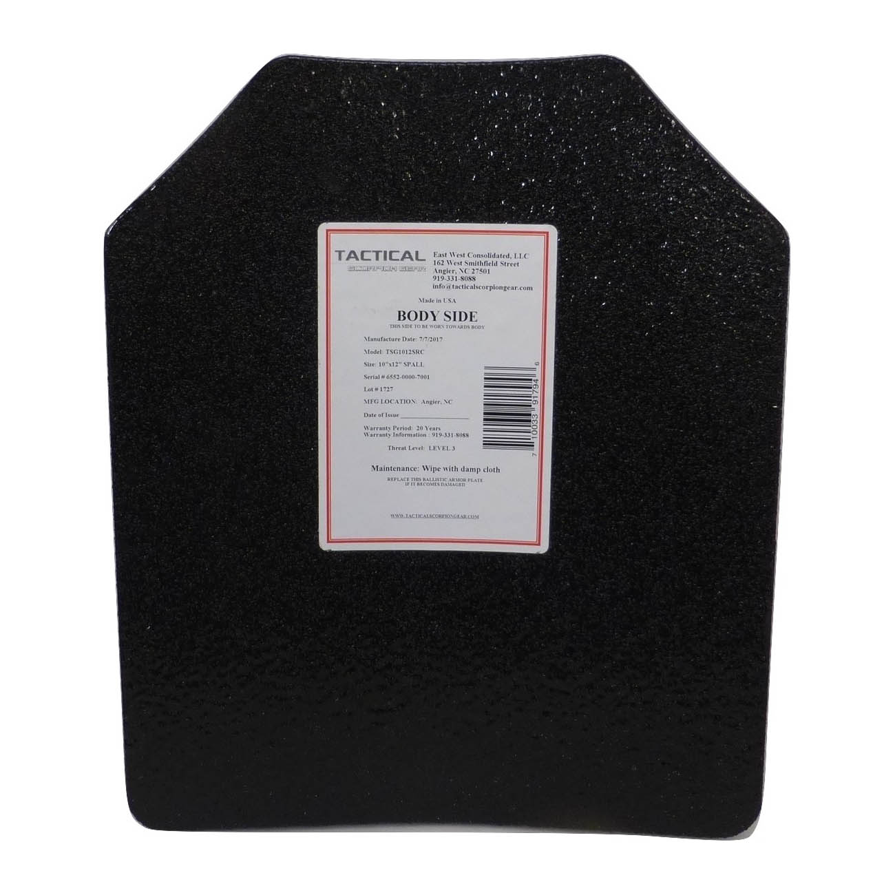 LVL 3 AR500 10x12 Single Curve Spall Coat