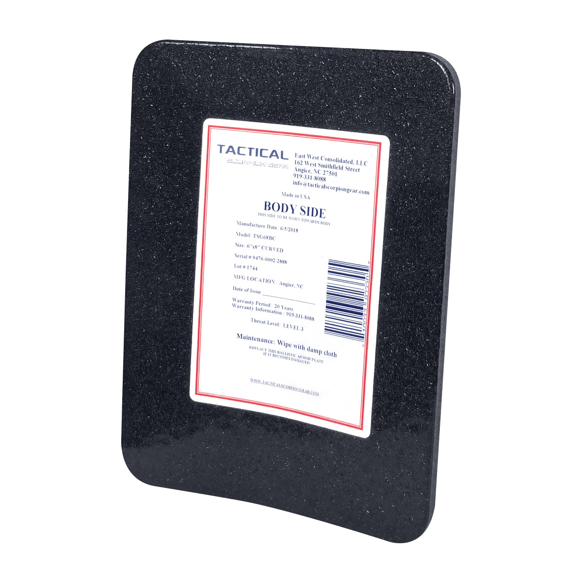 LVL 3 AR500 6x8 Single Curve Spall Coat