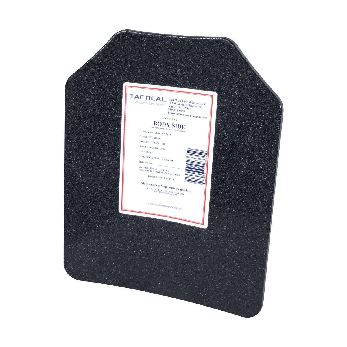 LVL 3 AR500 8x10 Single Curve Spall Coat